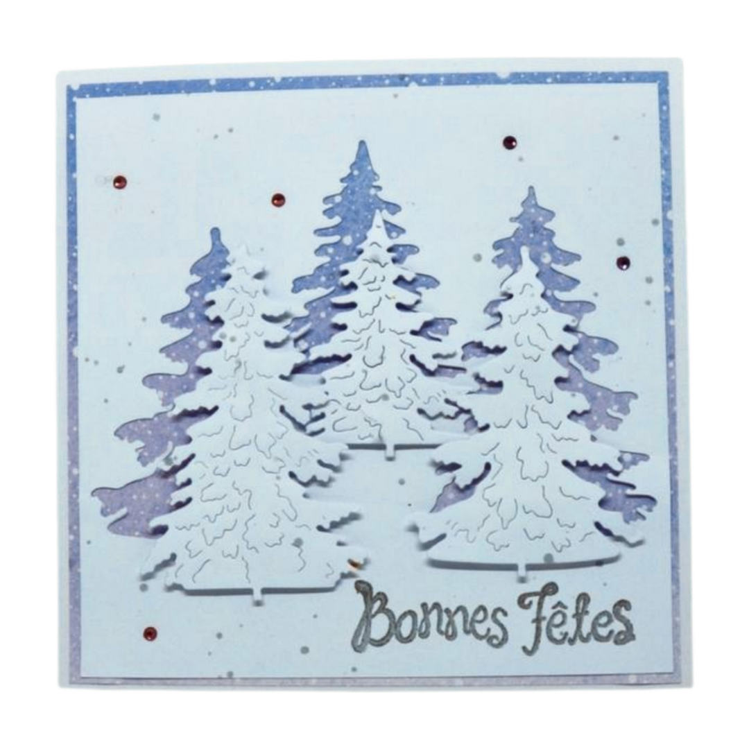 Carte de Vœux : Forêt de sapins enneigée