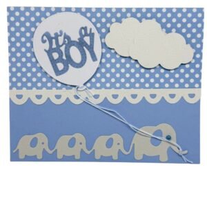 Carte de naissance pour un garçon avec un éléphant faite main - C'est un garçon - It's a boy