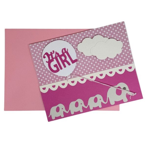 Carte de naissance pour fille avec un éléphant faite main