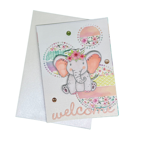 Carte Naissance Fille Fait Main Éléphant Bohème - Welcome Baby Girl