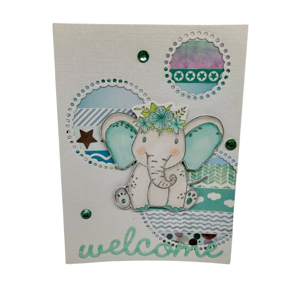 Carte de Naissance Garçon Éléphanteau Doux & Fleuri