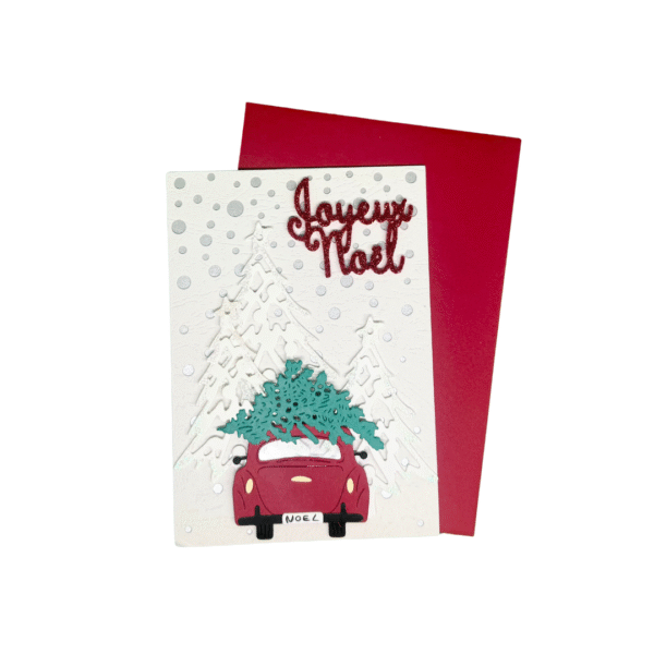 Carte En route avec le sapin faite main avec enveloppe Carte En route avec le sapin faite main avec enveloppe