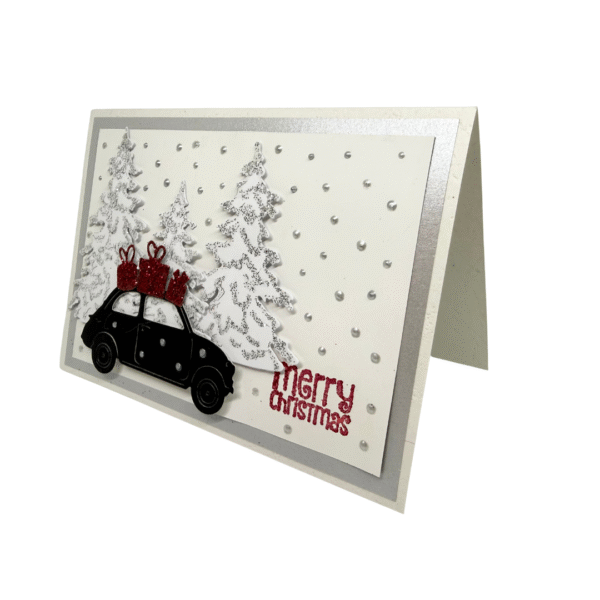 Carte Voiture de Noël de côté faite main