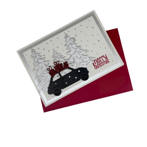 Carte Voiture de Noël faite main avec enveloppe