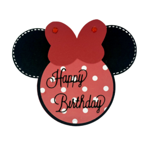 carte-anniversaire-medaillon-pois-noeud-strass Carte d'anniversaire artisanale en forme de médaillon avec nœud rouge et strass.