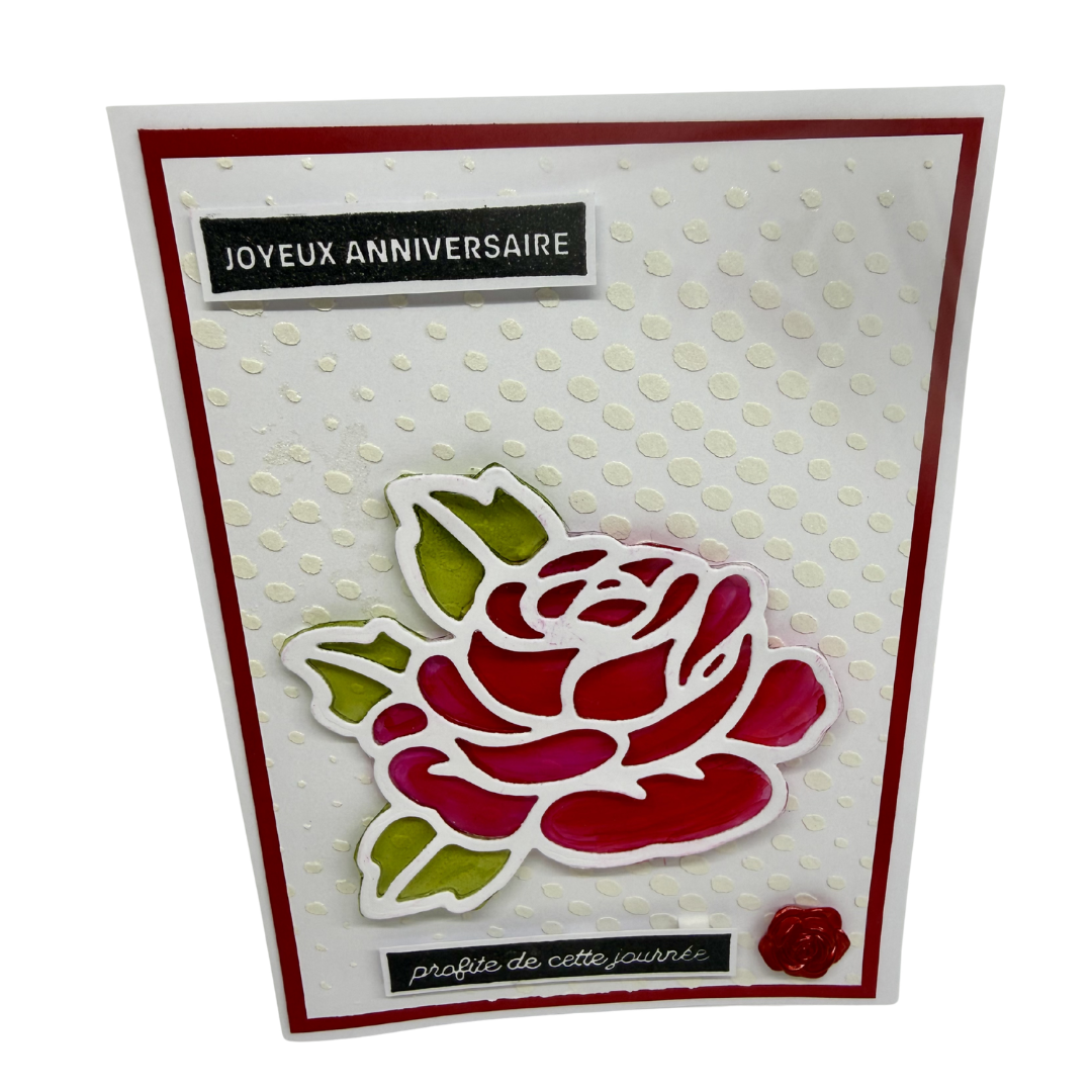 Carte d&rsquo;Anniversaire Artisanale – Rose Éclat Vitrail