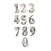 Série de chiffres de 0 à 9 en argent avec fleurs découpées pour personnalisation de carte
