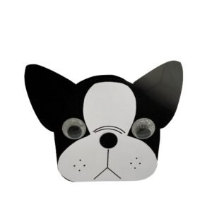coq-ci-carte-anniversaire-bouledogue-francais-noir-blanc Carte d'anniversaire artisanale pour enfant représentant un bouledogue français noir et blanc avec des yeux mobiles rigolos.
