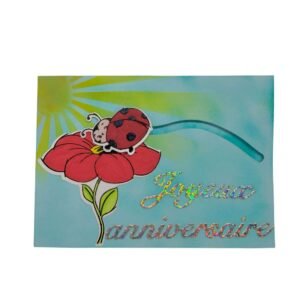 coq-ci-carte-anniversaire-enfant-coccinelle-mobile Carte d'anniversaire enfant avec une coccinelle mobile sur glissière et un coquelicot rouge.