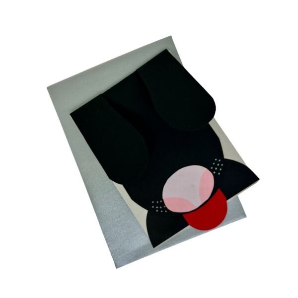 Carte animée chien noir et son enveloppe protectrice