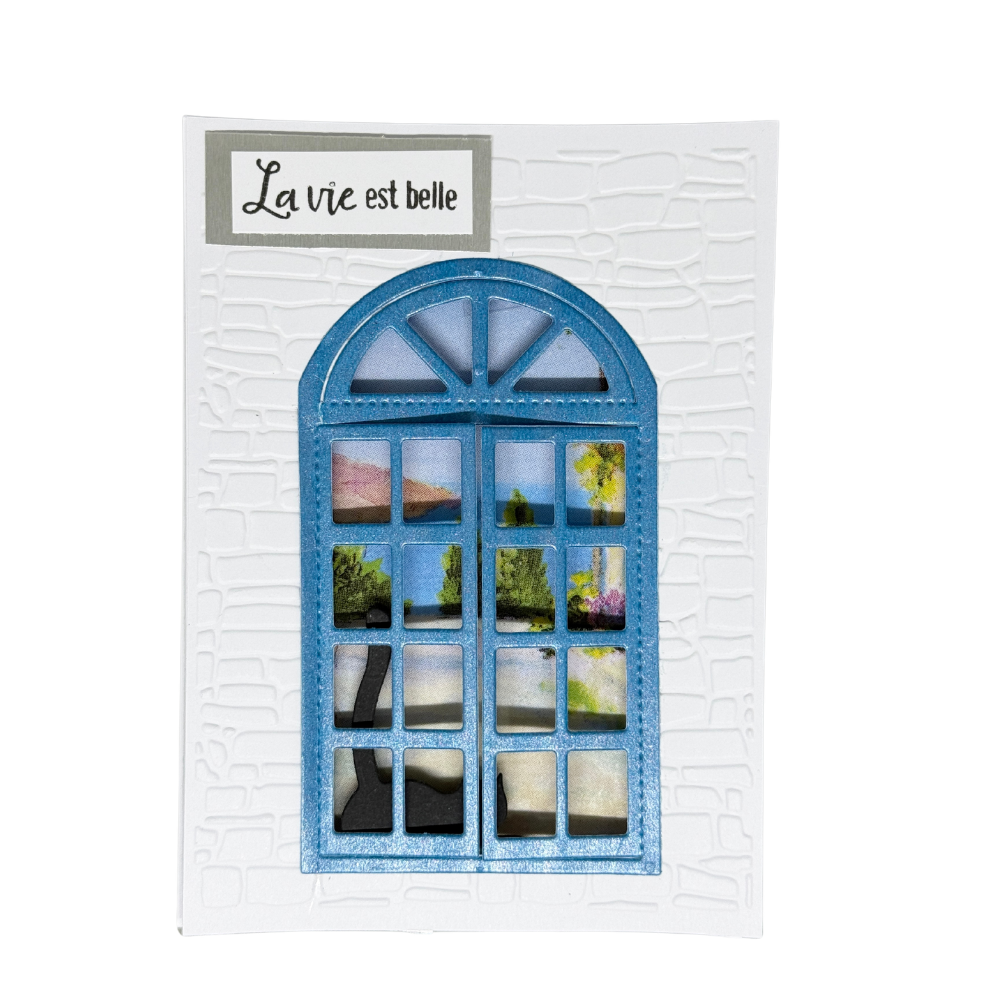 Carte 3D Fenêtre Méditerranéenne « La vie est belle » – Chat au Balcon & Paysage Marin