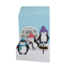 Carte de vœux artisanale bleue avec pingouins en relief 3D, igloo et perles nacrées façon neige